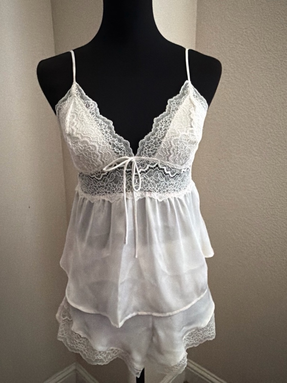 Victoria's Secret White Lace Babydoll Camisole & Shorts Set